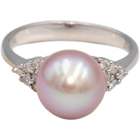 18k White Gold VS Round Diamond & 9.3mm Pearl Cocktail Ring 0.20CT Size 6.75