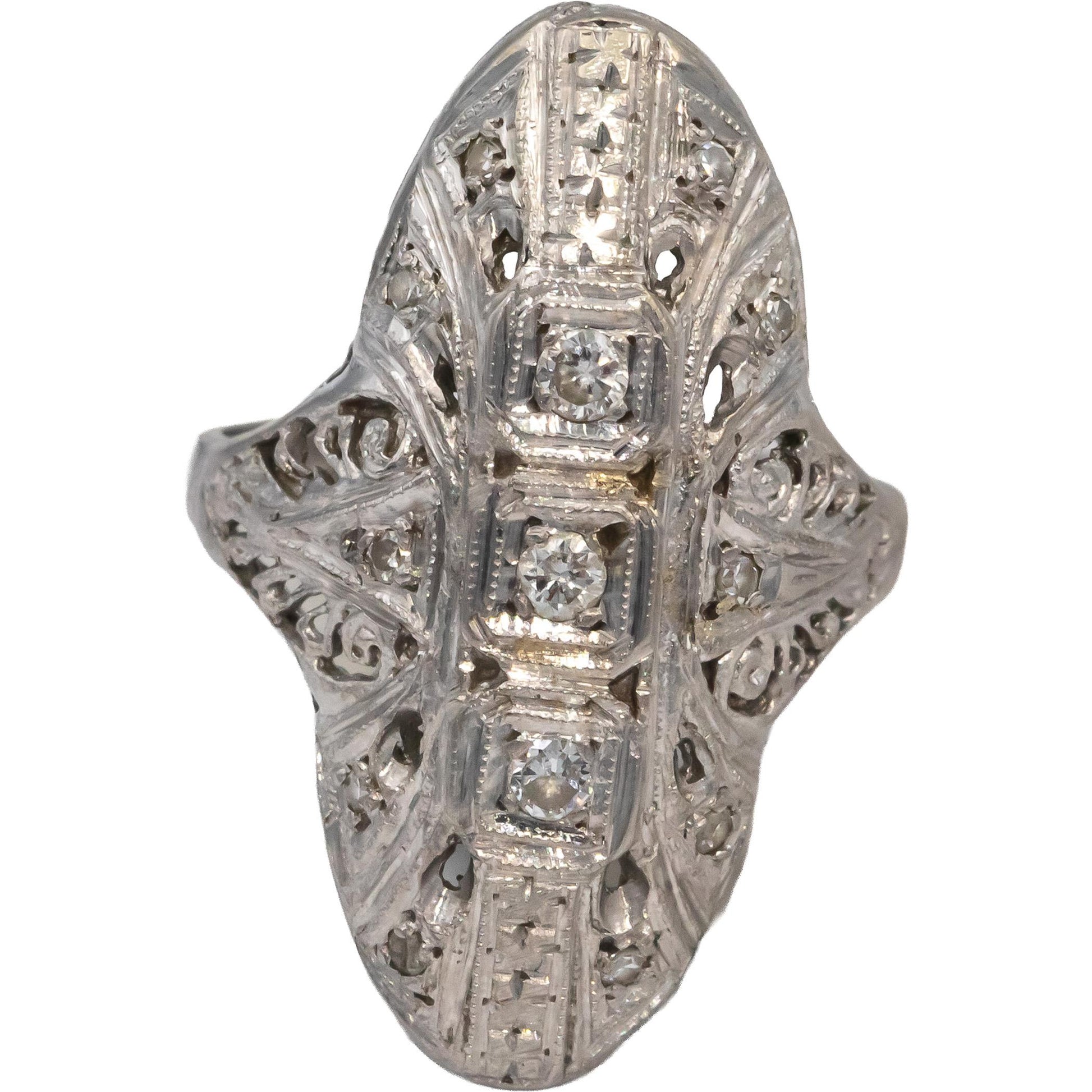Vintage Antique 14k White Gold 0.25CT VS Diamond Filigree Cocktail Ring Size 5.5