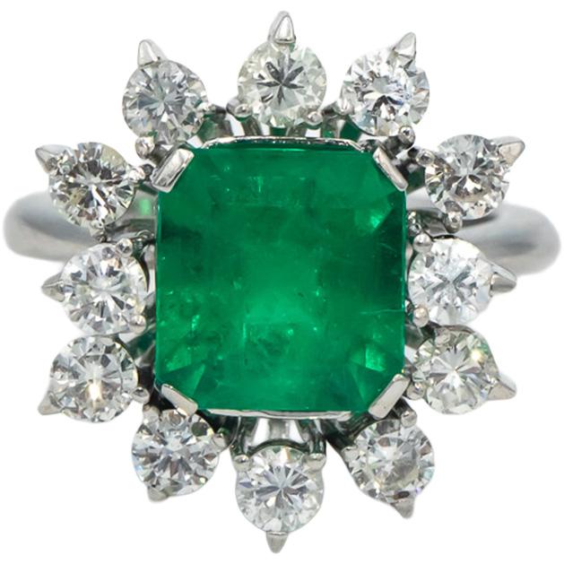 GIA Certified 14k White Gold Colombian Emerald & VS Diamond Cocktail Ring 5.30CT