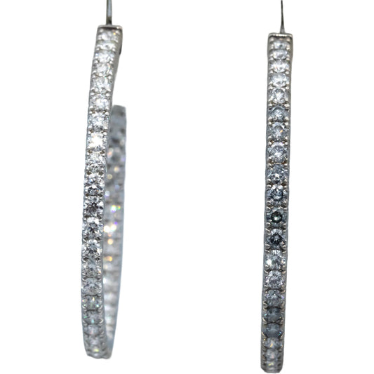 18k White Gold VS Round Diamond Inside Out Circle Hoop Earrings 7.33CT