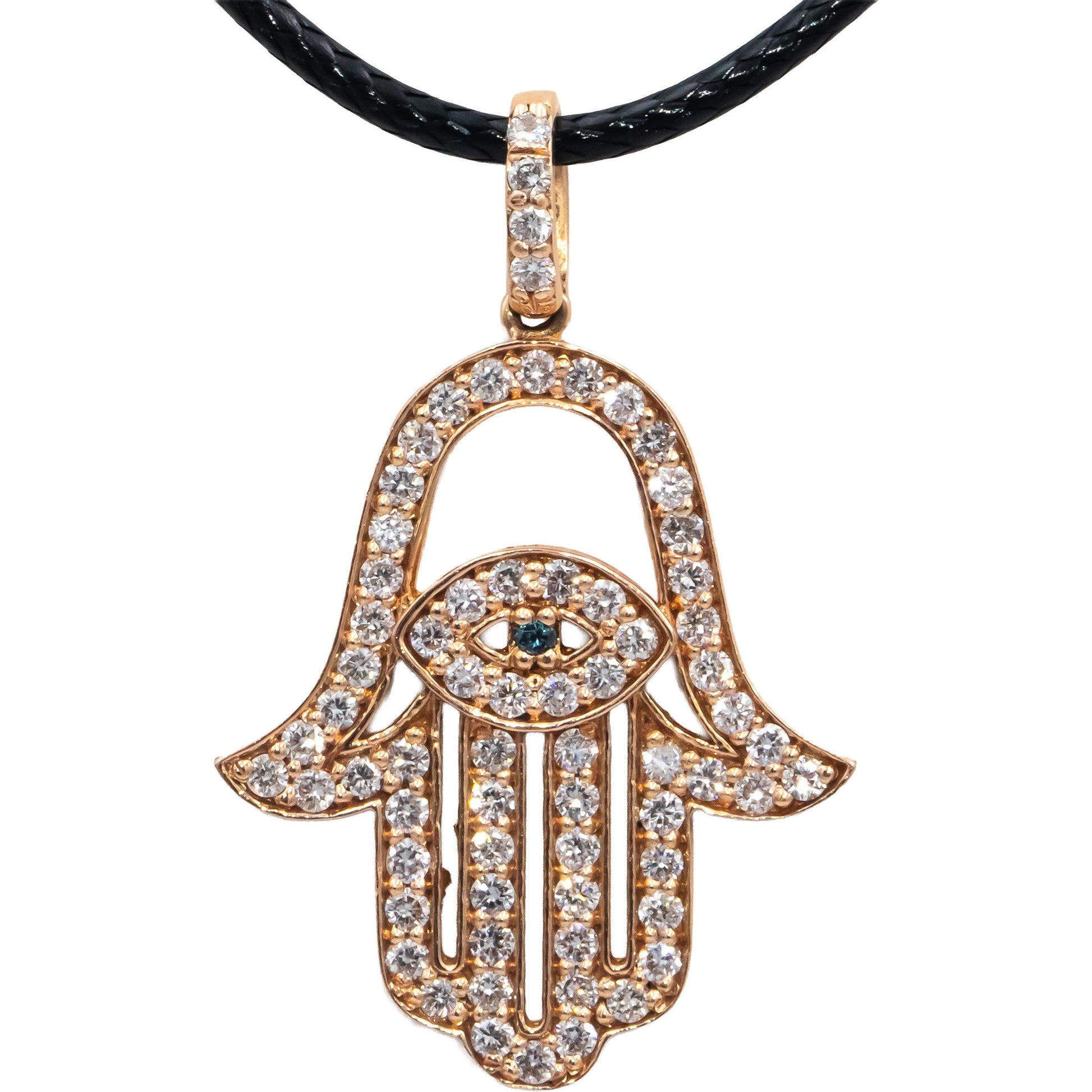 14k Rose Gold VS Round Diamond Hamsa Hand Pendant Necklace 1.05CT