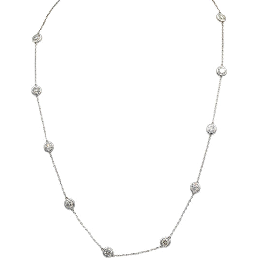 14k White Gold Round Bezel Set Diamond By The Yard Necklace Chain 3.13CT