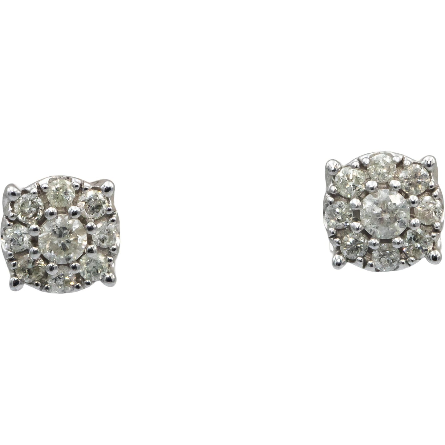Round Diamond 10k White Gold Cluster Stud Earrings 1.20CT
