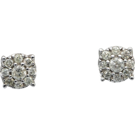 Round Diamond 10k White Gold Cluster Stud Earrings 1.20CT