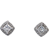 14k White Gold Princess & Round Diamond Stud Earrings 1.74CT w/ 1.54CT Centers