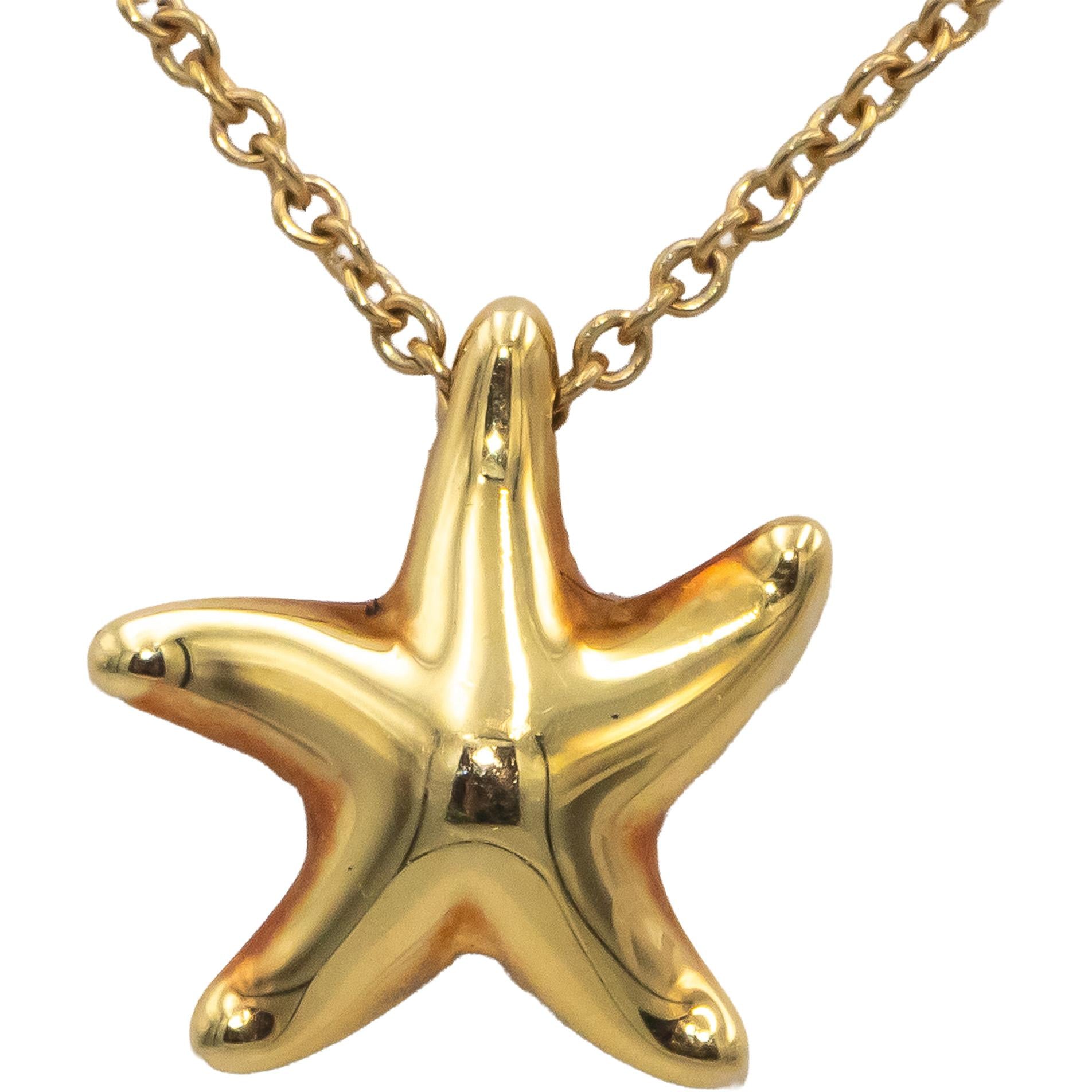 TIFFANY & CO 18k Yellow Gold Elsa Peretti Starfish Pendant Necklace $1425 Retail