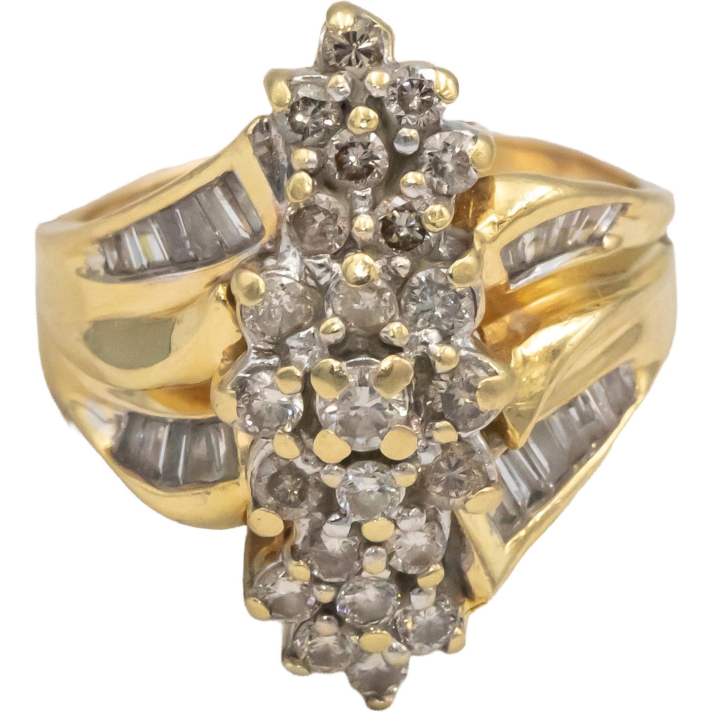 14k Yellow Gold Baguette & Round Diamond Cluster Cocktail Ring 1.0CT Size 6.5