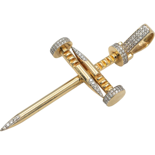 14k Yellow Gold VS Round Diamond Nail Cross Crucifix Pendant 2.0CT