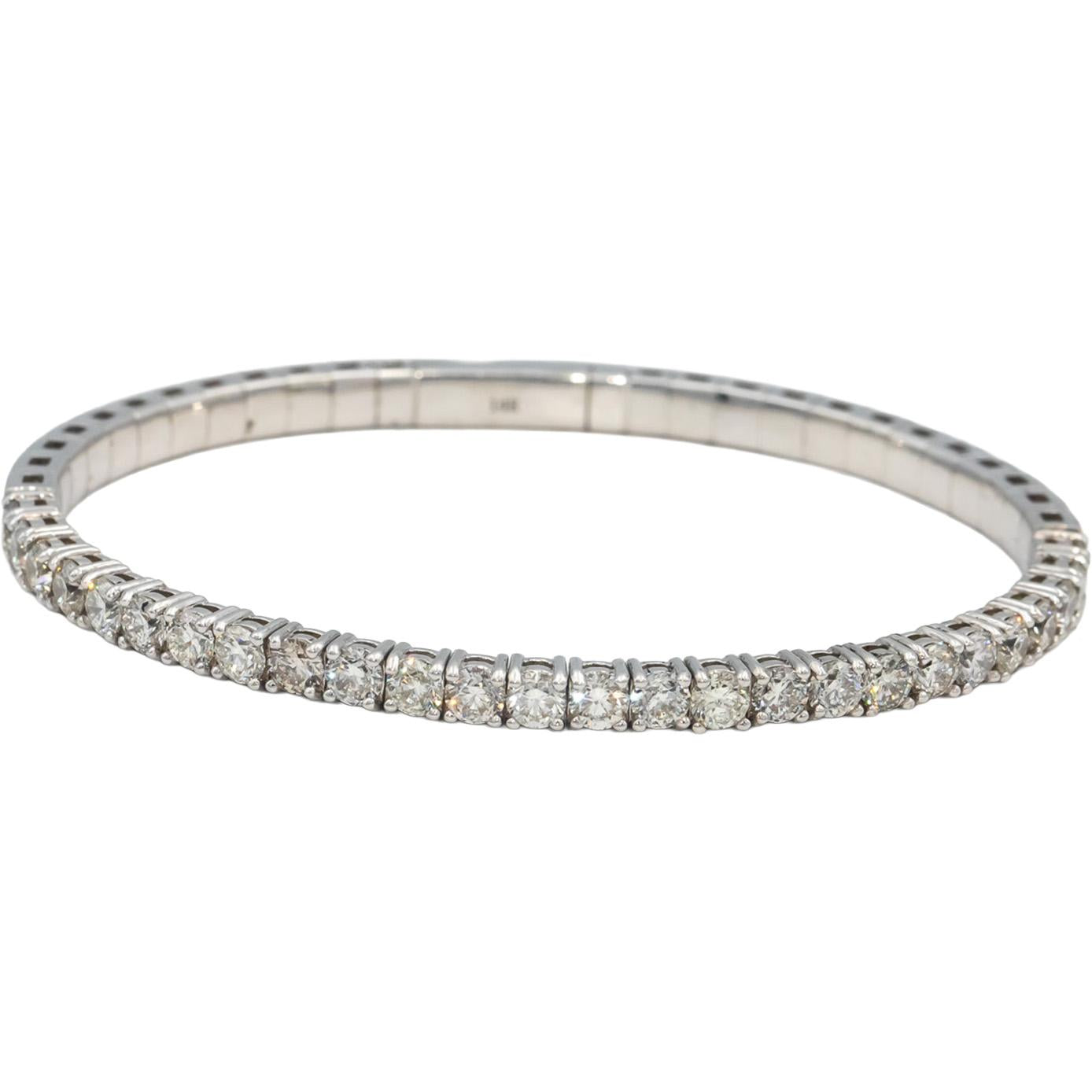 14k White Gold Round Diamond Flexible Bangle Bracelet 4.83CT