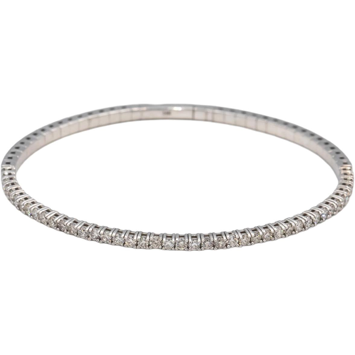14k White Gold VS Round Diamond Flexible Bangle Bracelet 1.54CT