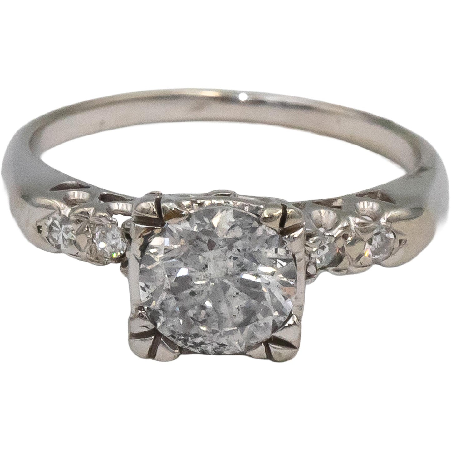 Vintage Antique 14k White Gold Old Euro Diamond Engagement Ring 1.08CT Size 5.5