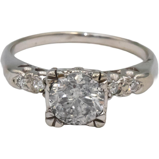 Vintage Antique 14k White Gold Old Euro Diamond Engagement Ring 1.08CT Size 5.5