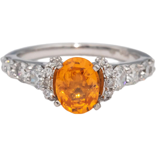 14k White Gold Orange Garnet & Diamond Cocktail Ring 2.54CT Size 7