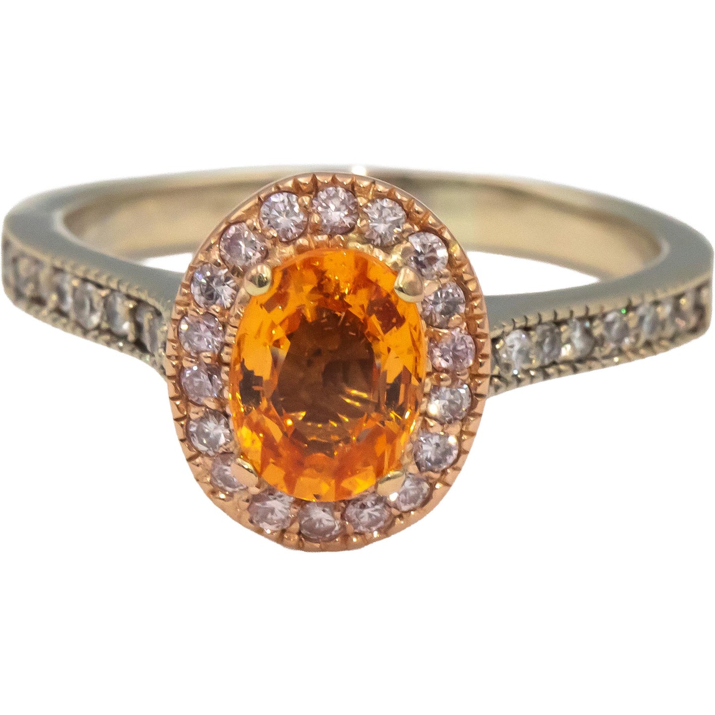 14k White & Rose Gold Orange Garnet & Diamond Halo Ring 2.32CT Size 9