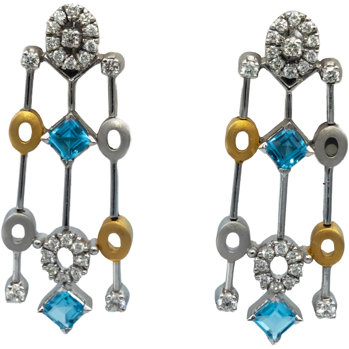14k-18k White & Yellow Gold Diamond & Blue Topaz Drop Dangle Earrings 2.25CT