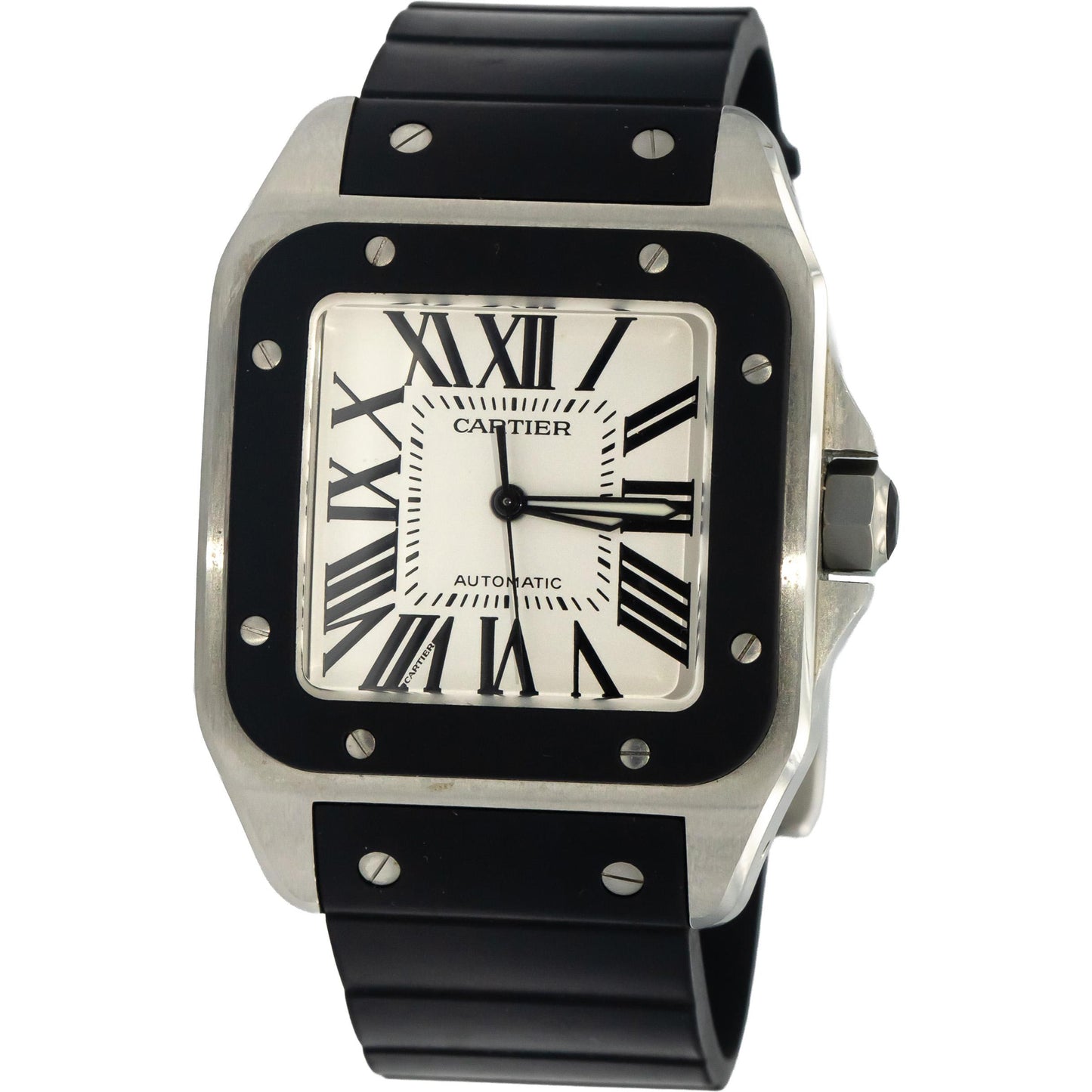 CARTIER Santos 100 Stainless Steel 38mm Rubber 2656 Men's Automatic Watch