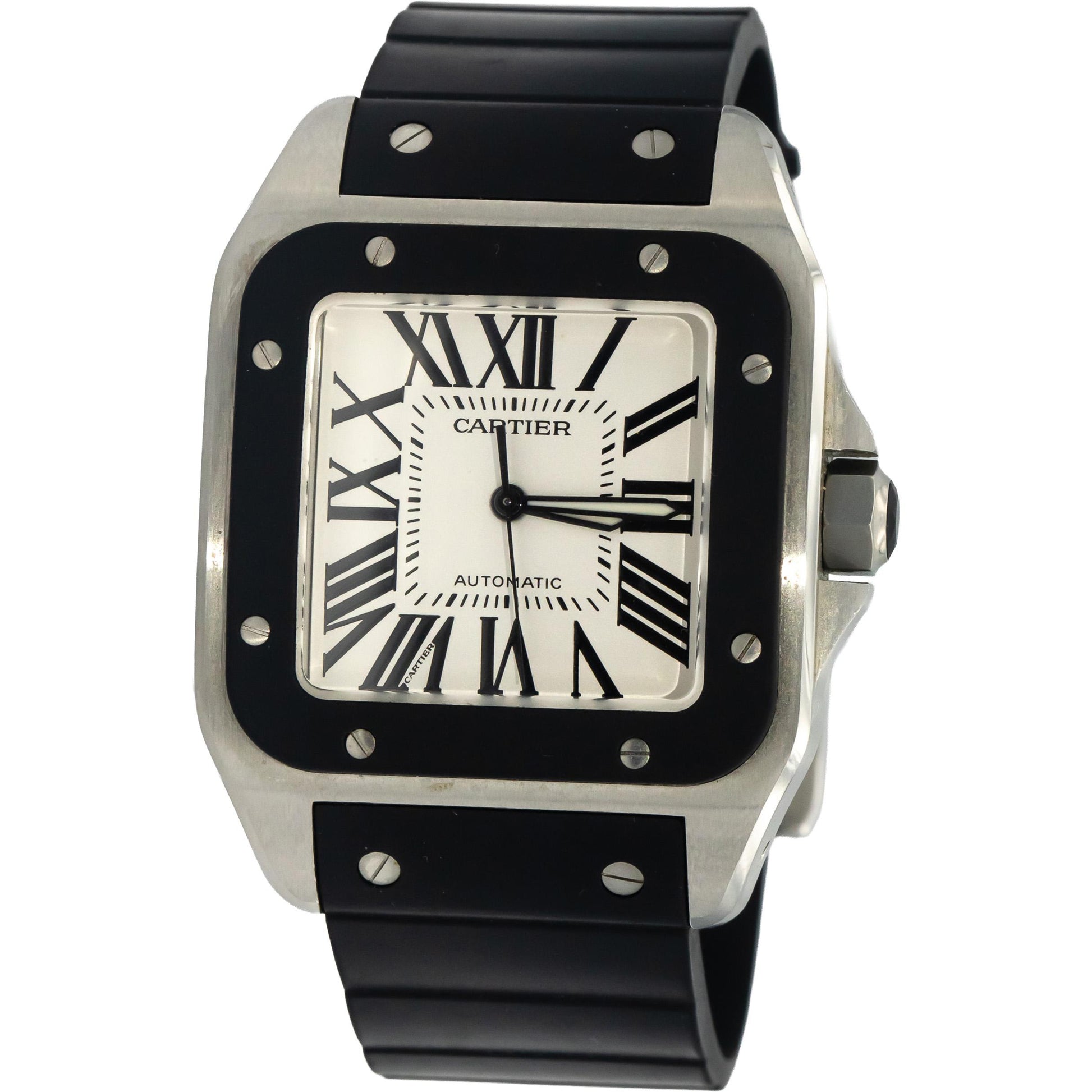 CARTIER Santos 100 Stainless Steel 38mm Rubber 2656 Men's Automatic Watch