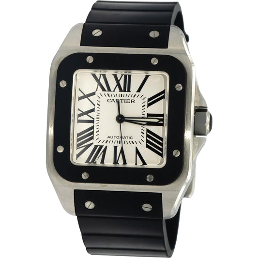 CARTIER Santos 100 Stainless Steel 38mm Rubber 2656 Men's Automatic Watch