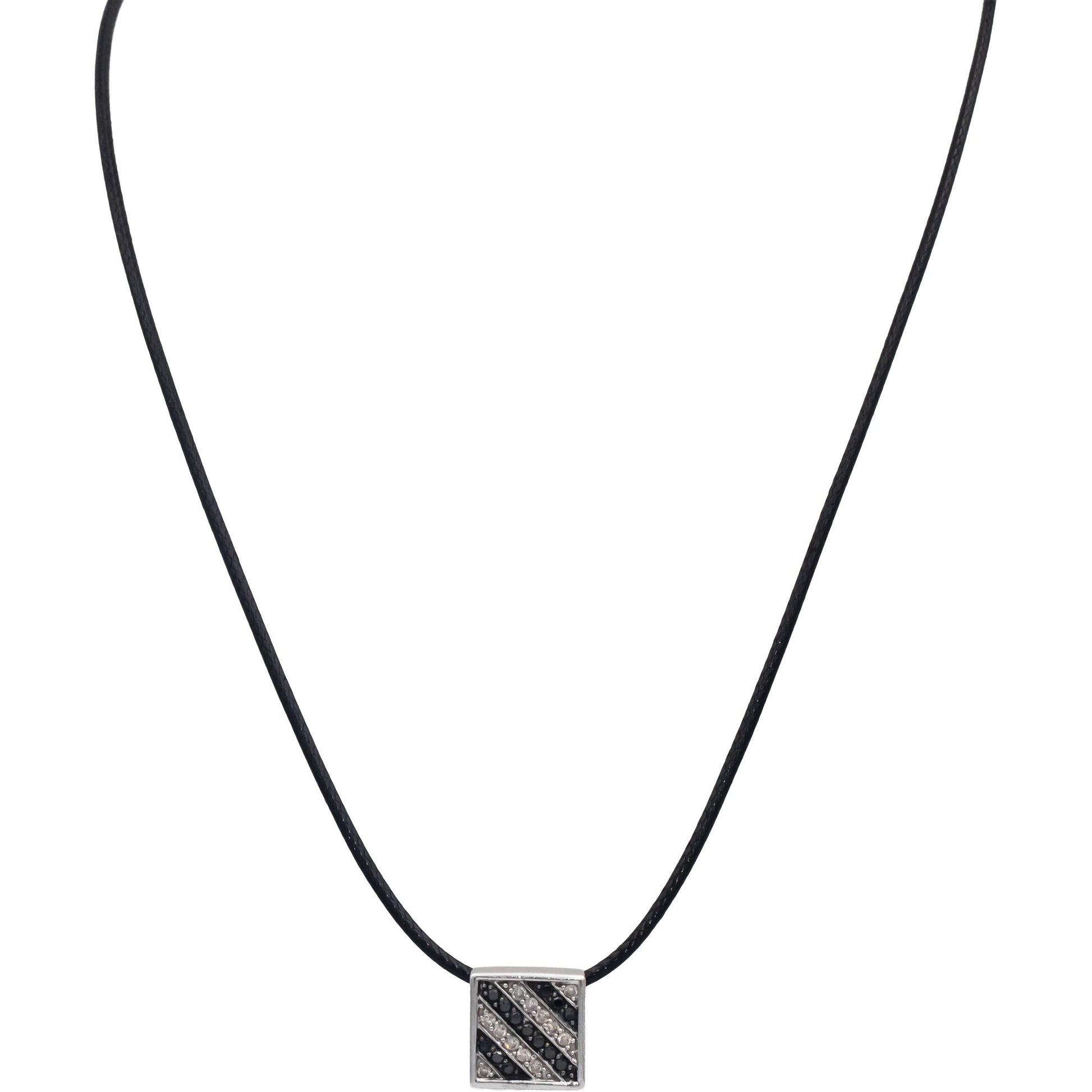 14k White Gold Round Black & White Diamond Pendant Necklace 0.50CT