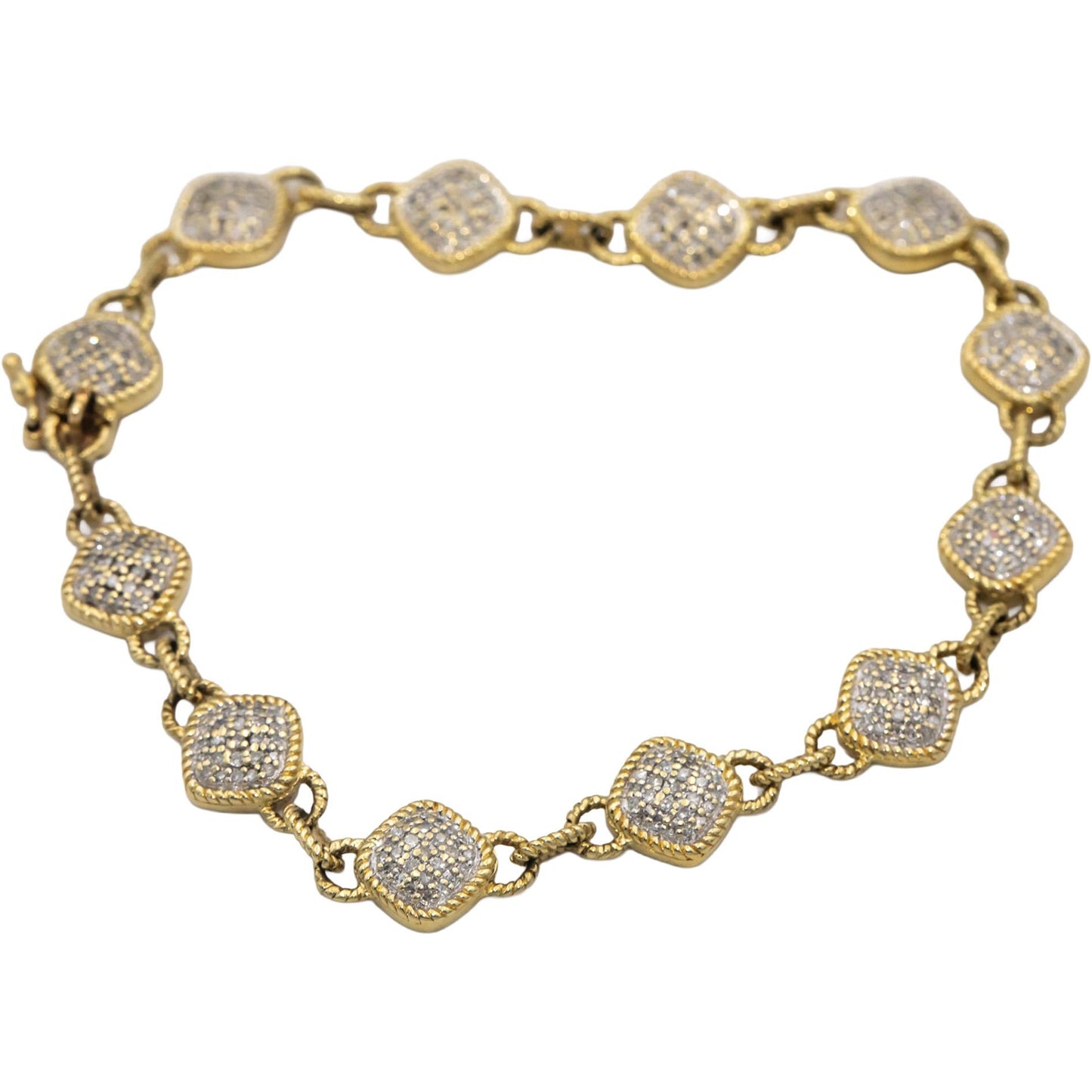 14k Yellow Gold Round Diamond Fancy Cluster Link Bracelet 1.0CT