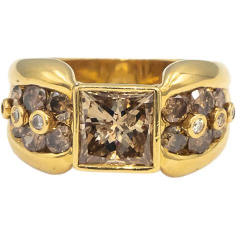 18k Yellow Gold Princess & Round Diamond Cocktail Ring 3.40CT w/ 2.0CT Center