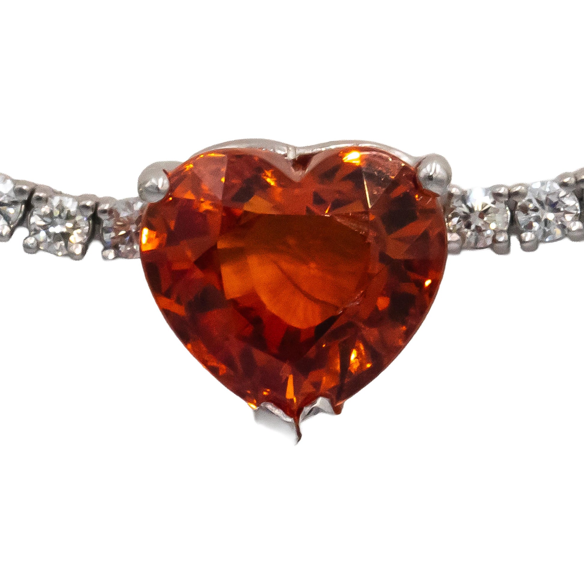 14k White Gold Heart Cut Orange Garnet VS Round Diamond Formal Necklace 10.58CT