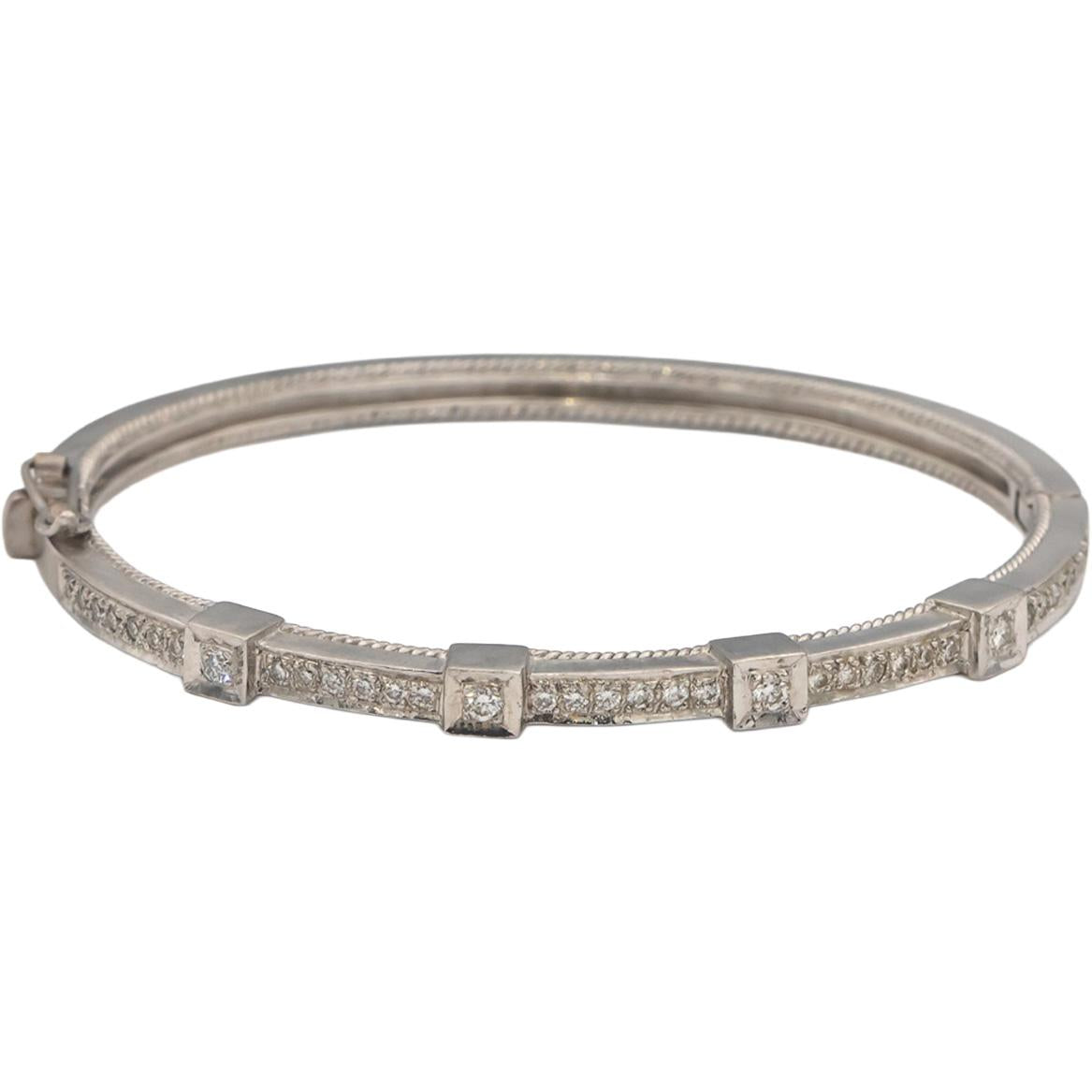 18k White Gold VS Round Diamond Bangle Bracelet 0.58CT