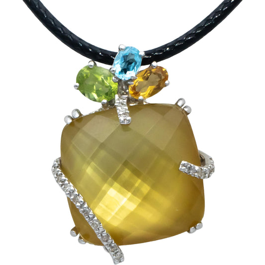 14k White Gold Diamond Citrine Aquamarine Peridot Pendant Necklace 0.10CT
