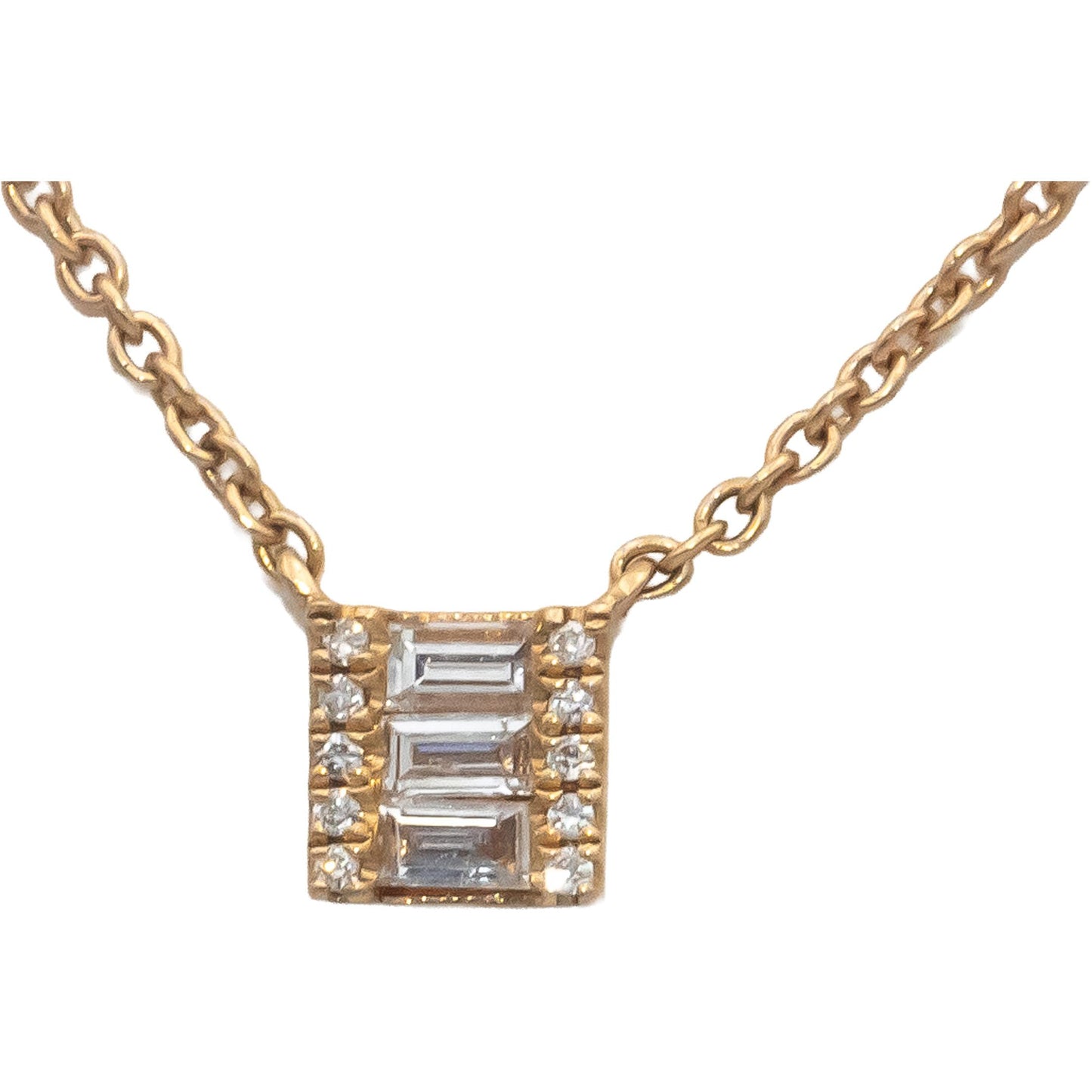 18k Rose Gold VS Baguette & Round Diamond Pendant Necklace Chain 0.20CT