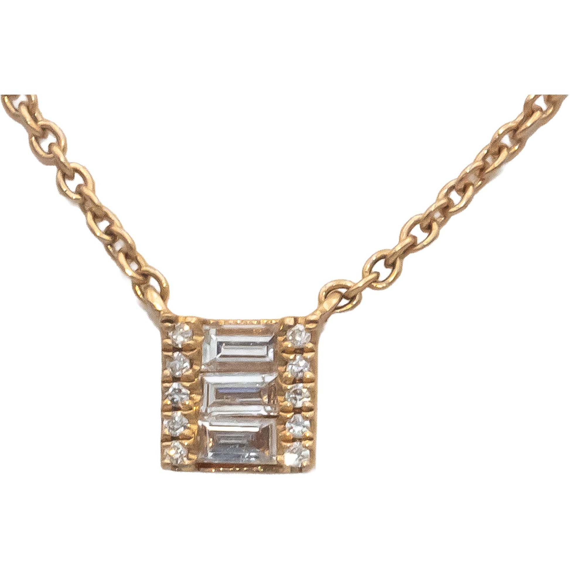 18k Rose Gold VS Baguette & Round Diamond Pendant Necklace Chain 0.20CT