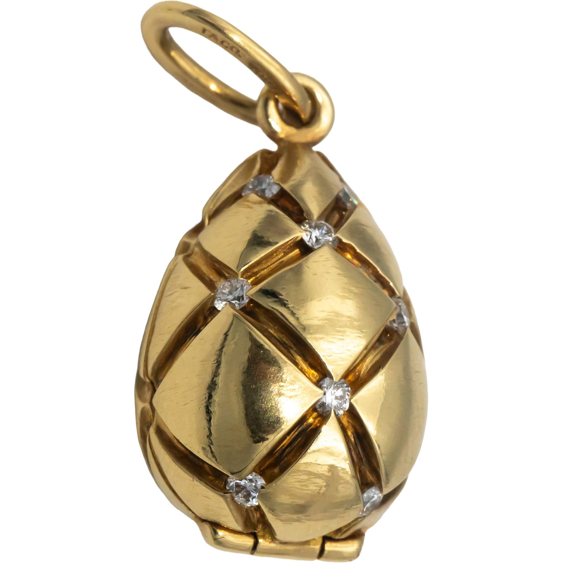 TIFFANY & CO. 18k Yellow Gold Round Diamond Tiffany Egg Locket Pendant 0.32CT