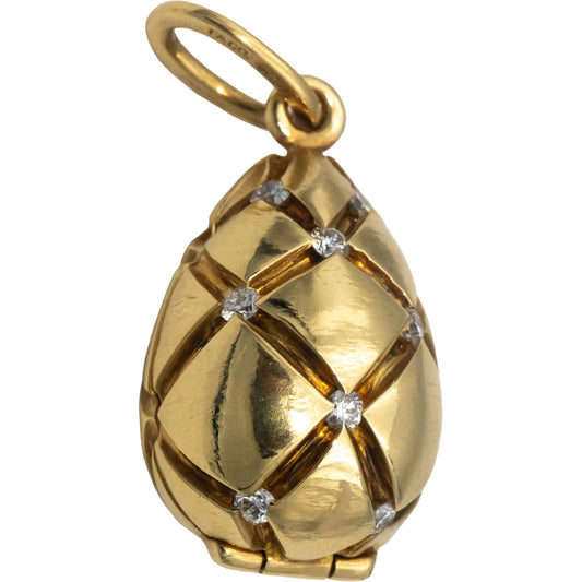 TIFFANY & CO. 18k Yellow Gold Round Diamond Tiffany Egg Locket Pendant 0.32CT