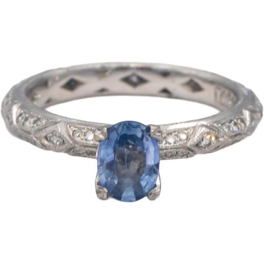 TACORI Platinum Oval Sapphire Round Diamond Cocktail Ring 0.99CT Size 6.5
