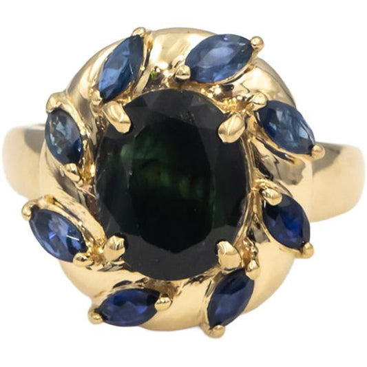 14k Yellow Gold Oval & Marquise Cut Sapphire Cocktail Ring 2.72CT Size 6.25