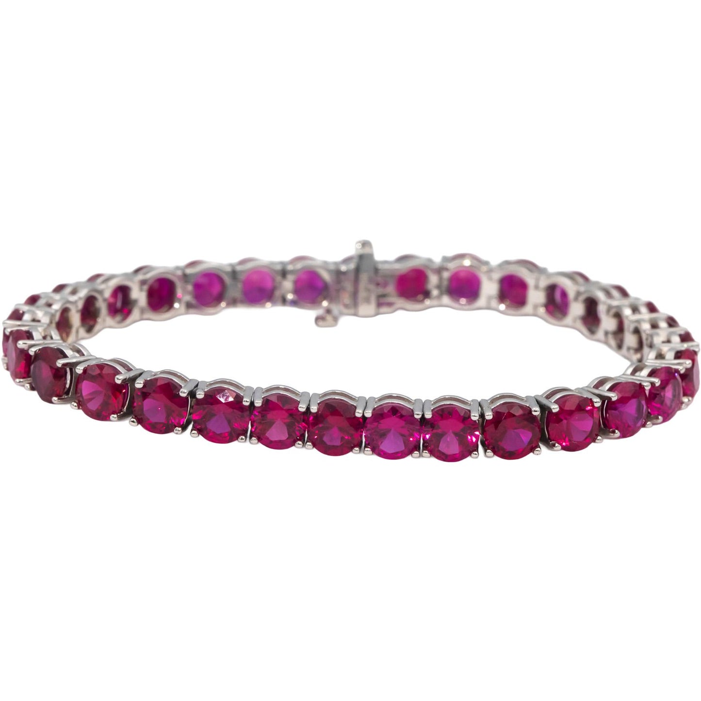 14k White Gold Oval Cut Synthetic Ruby Tennis Bracelet 31.0CTW