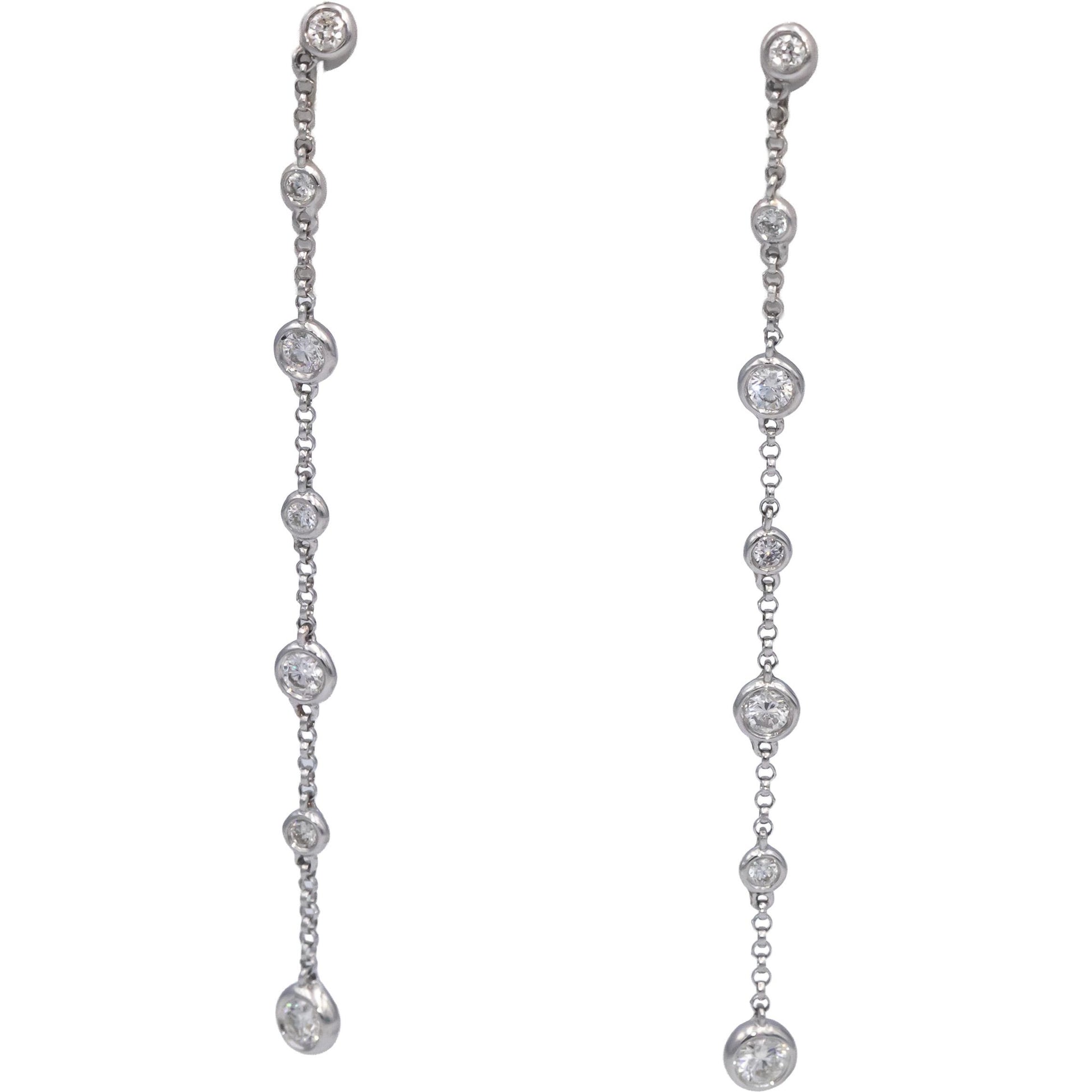 18k White Gold VS Round Bezel Set Diamond Drop Dangle Earrings 0.75CTW