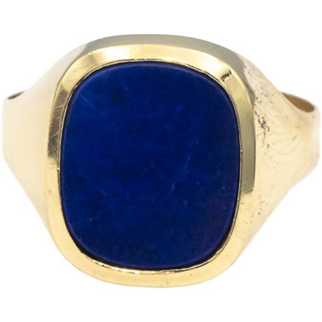 14k Yellow Gold Cabochon Lapis Lazuli Solitaire Ring Size 10.75