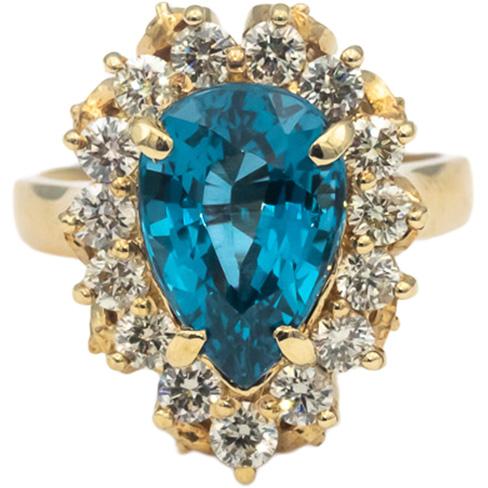14k Yellow Gold Pear Cut Blue Topaz Round Diamond Cocktail Ring 6.50CT Size 8