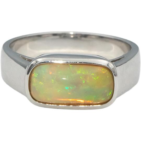 14k White Gold Cabochon Cut Bezel Set Opal Solitaire Ring 2.0CT Size 10