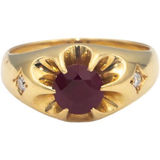 14k Yellow Gold Round Ruby & Diamond Cocktail Ring 1.78CT Size 10.25