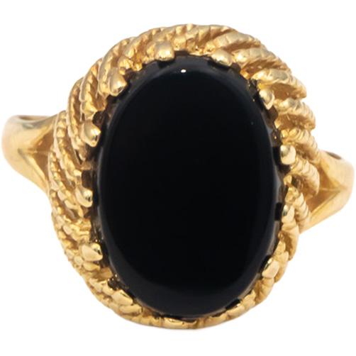14k Yellow Gold Oval Cabochon Onyx Solitaire Cocktail Ring Size 7.5