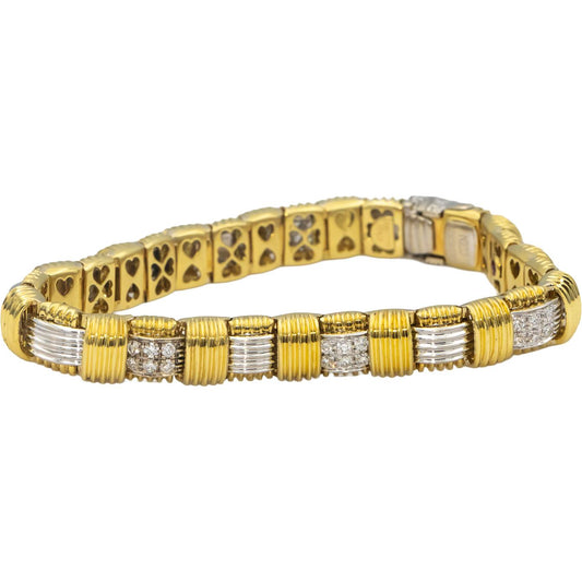 ROBERTO COIN 18k White & Yellow Gold VS Round Diamond Fancy Link Bracelet 1.0CT