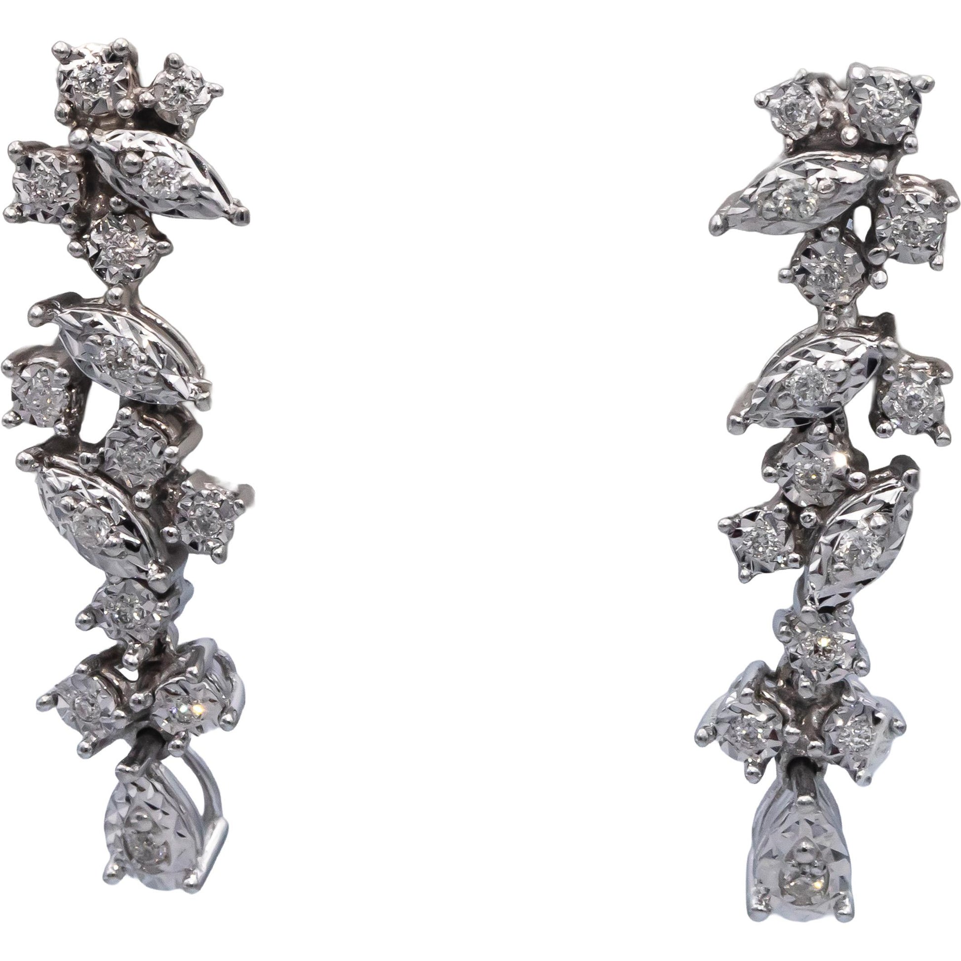 14k White Gold Round Diamond Drop Dangle Earrings 0.23CT