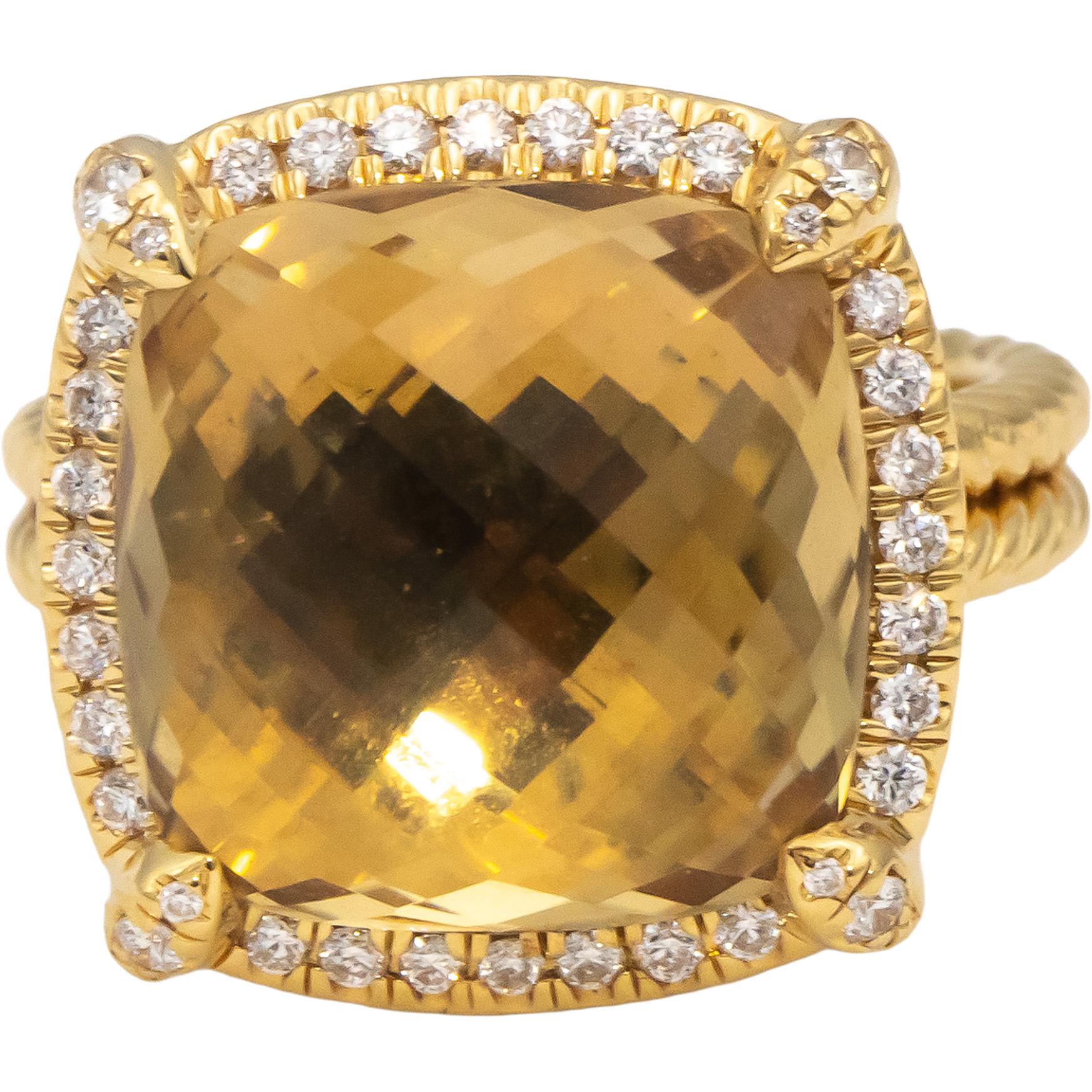 DAVID YURMAN 18k Gold Champagne Citrine & Diamond Chatelaine Ring 9.30CT $5500