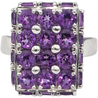 18k White Gold Round Cut Amethyst Cluster Cocktail Ring 6.18CTW Size 7