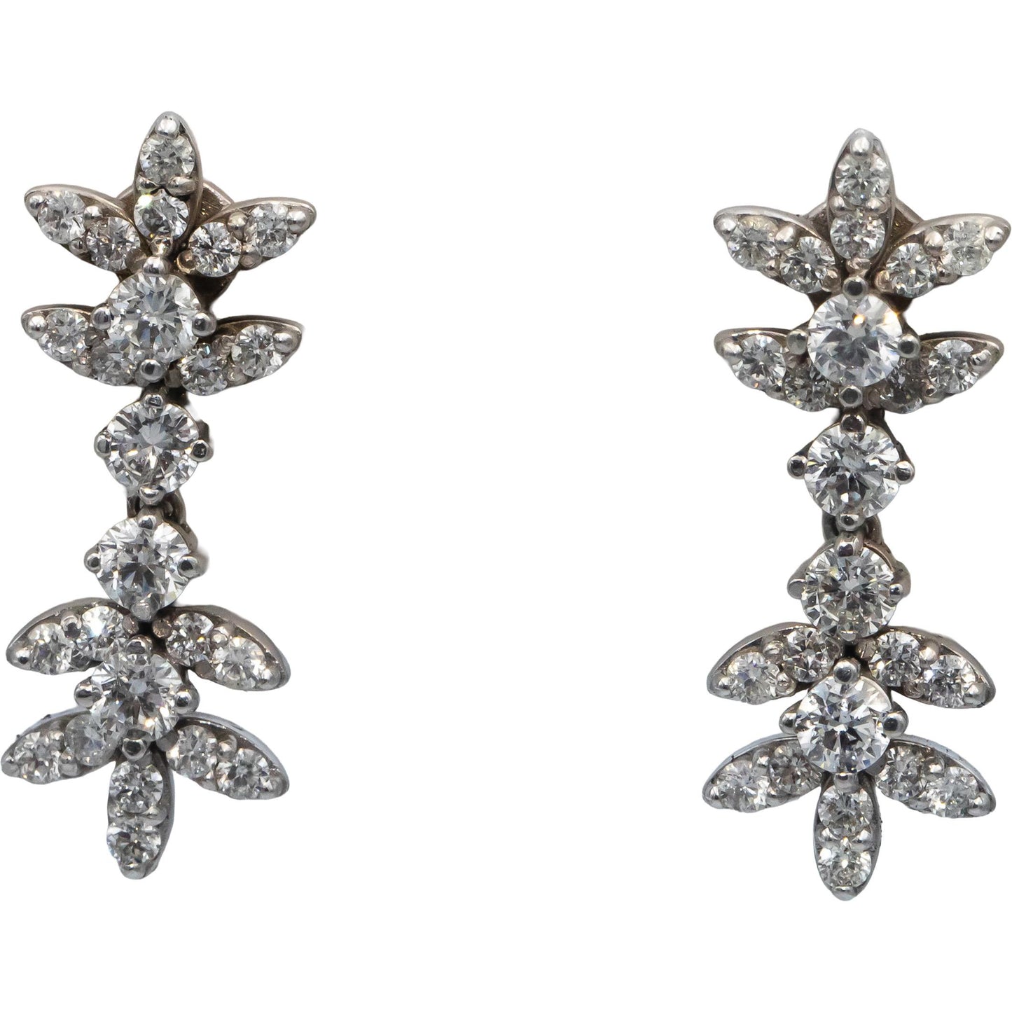 14k White Gold Round Diamond Drop Dangle Earrings 2.43CTW