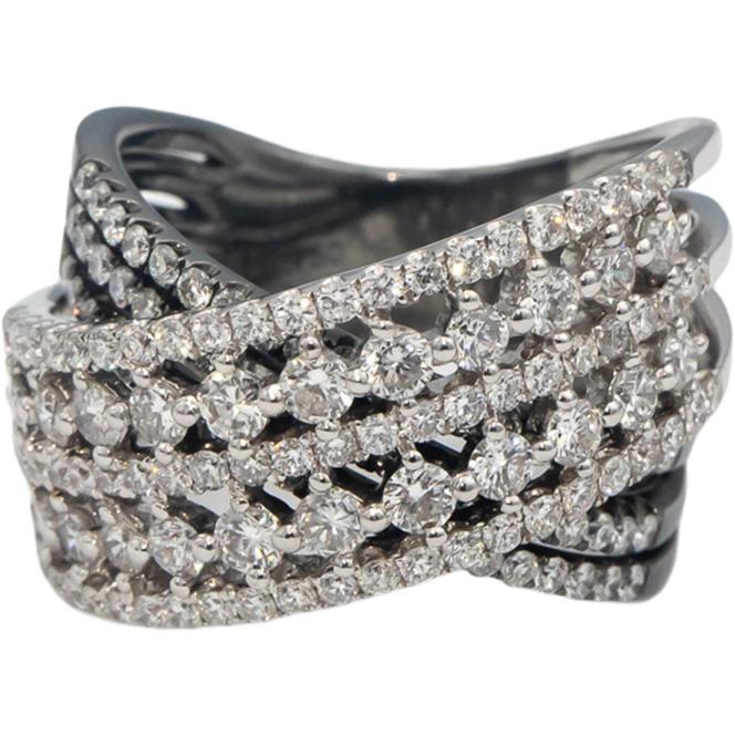 18k White Gold Black Rhodium Round Diamond Crossover Ring 2.25CT Size 7.5