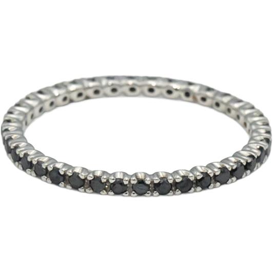 14k White Gold Round Black Diamond Eternity Band Ring 0.38CT Size 6.75