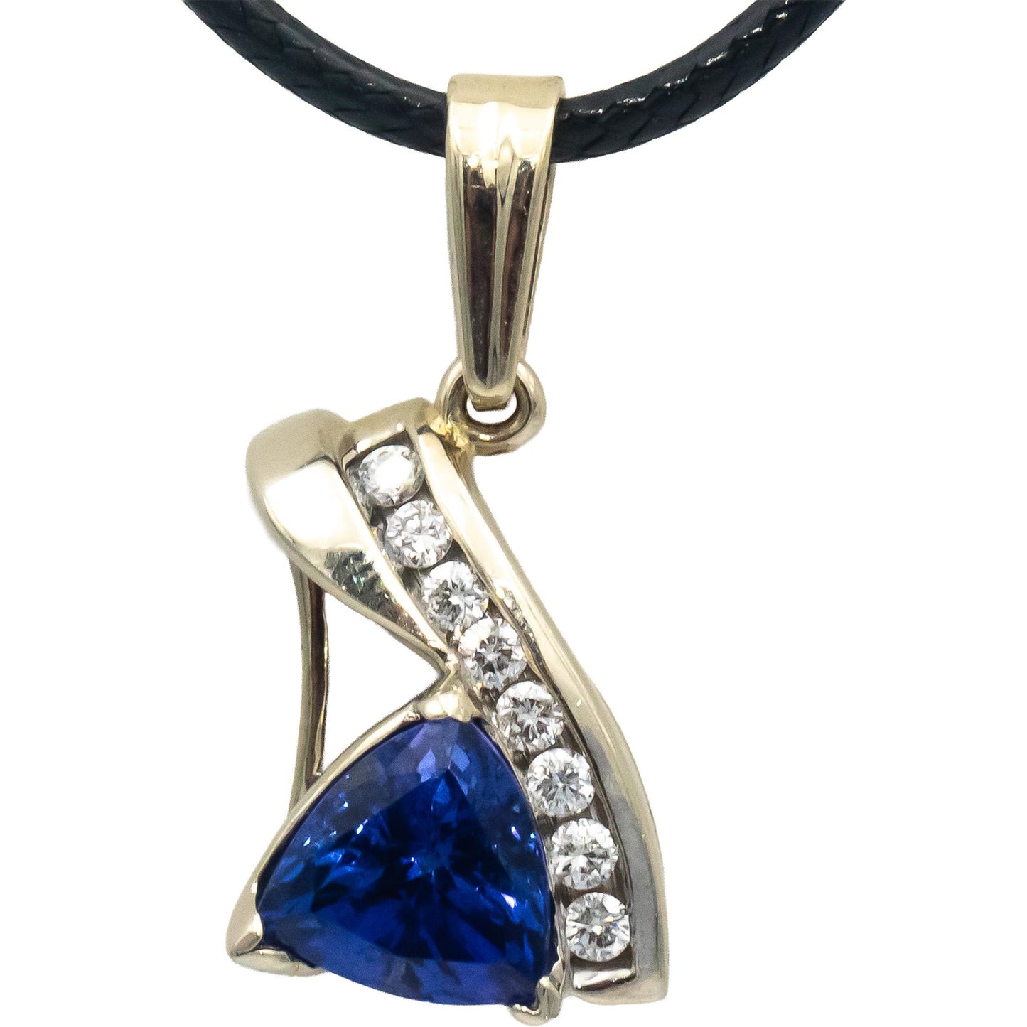 14k White Gold Trillion Tanzanite Round Diamond Pendant Necklace 3.35CTW