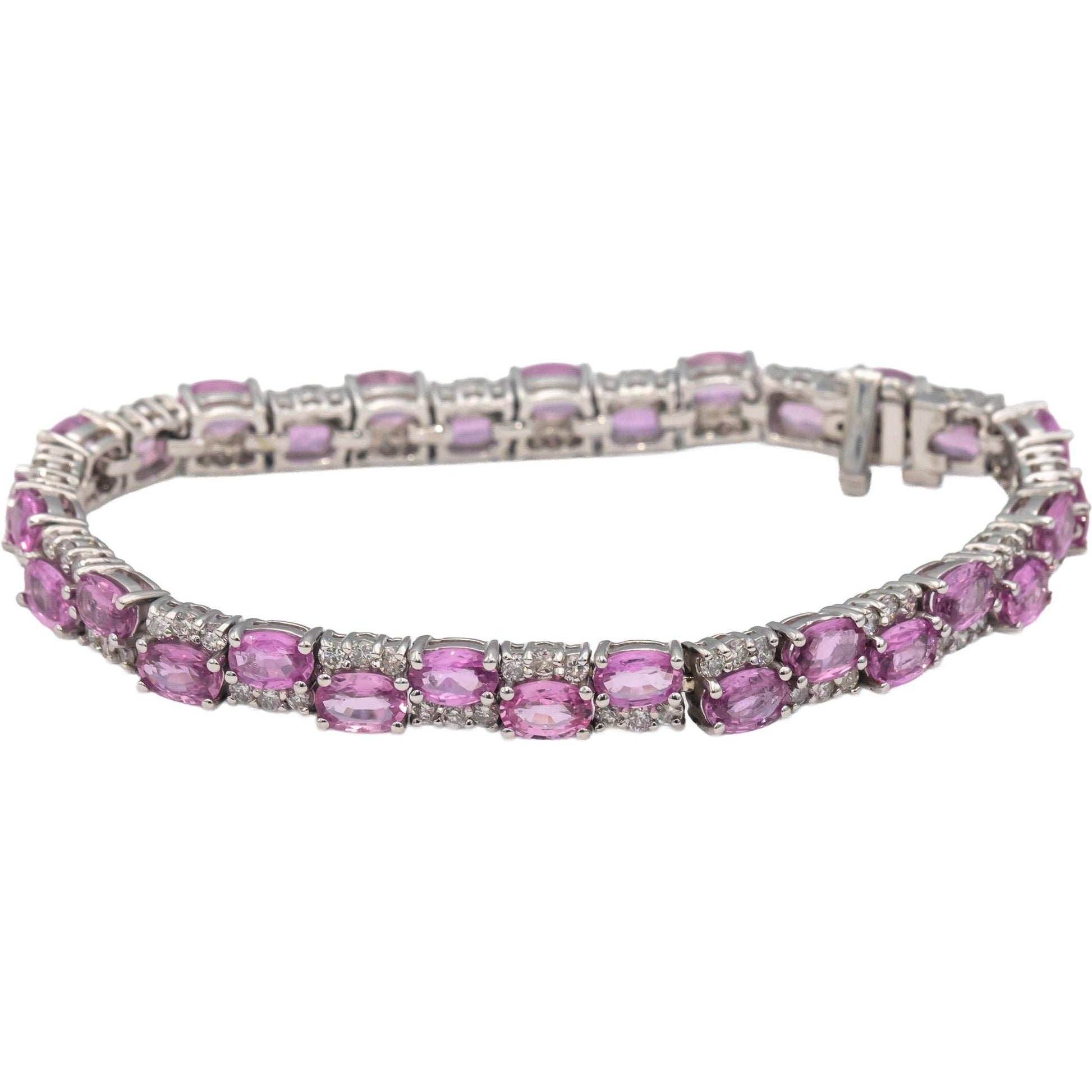 14k White Gold Oval Pink Sapphire & Round Diamond Link Bracelet 15.60CTW